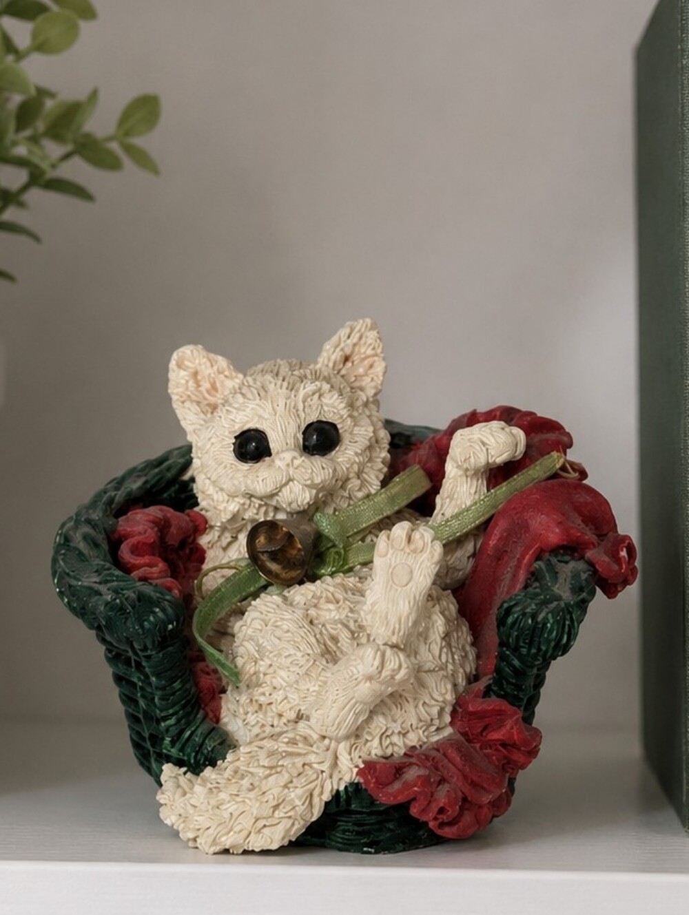 Vintage White Kitten in Wicker Chair Figurine | Mini Cat Decor | Cottagecore